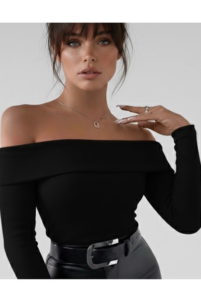 Be Best Дамска черна блуза с корсаж и мадона яка BE165