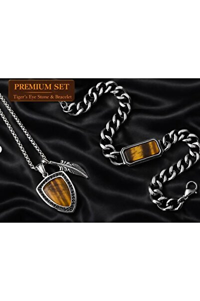 voyageaccessory Men's Necklace & Bracelet Set with Tiger's Eye Stone |   Spec...