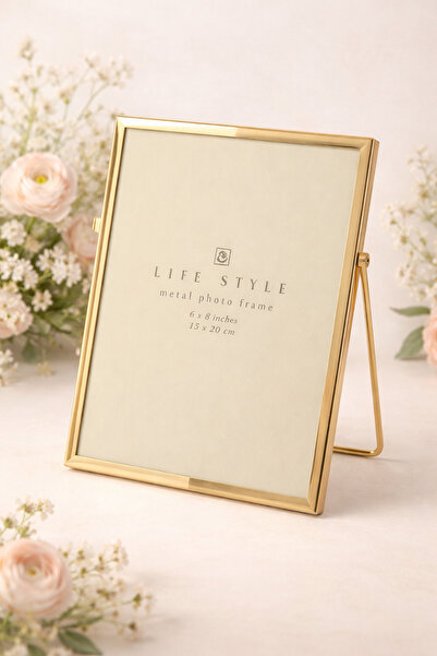 esdekor My Home Gold Thin Striped Metal Photo Frame 15X20 cm 1 Piece Stylish ...