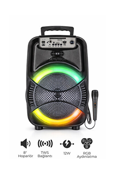 SEYUTECH Bluetooth Hoparlör RGB Led Işıklı Karaoke Mikrofon Hediyeli Taşınabi...