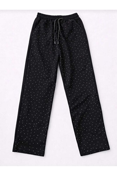 AZRA ÇOCUK GİYİM Bol Paça Stone-Embellished Sweatpants with Elastic Waist, Ly...