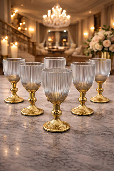 YzHome 6 Lı Kristal Cam Platin Kaplama Kahve Yanı Su Bardağı Kadeh Kupa Barda...