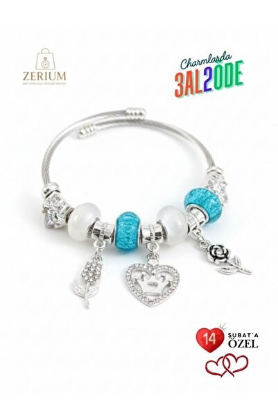 ZERİUM سوار نسائي عصري أنيق من الفولاذ على شكل زهرة التوليب وقلب مع تاج