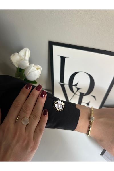 RENDA ACCESSORY Siyah Şeritli Çiçek Sarı Düğme Kapağı 2 Adet