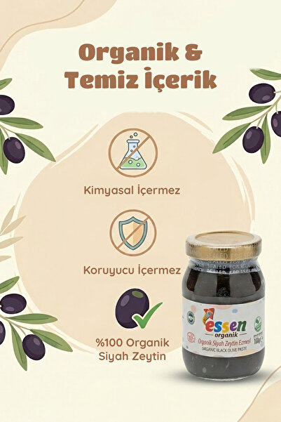 Essen Organik Organik Sade Zeytin Ezmesi 190 Cc (İLAVE TUZ IÇERMEZ)
