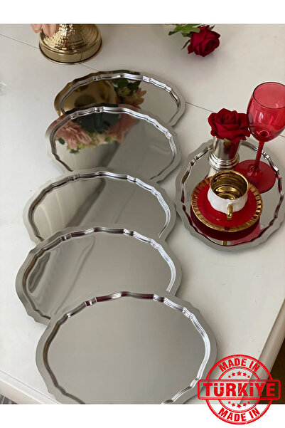 SEVA ÇELİK طاولة تقديم وتقديم بيضاوية الشكل من الفولاذ مقاس 20*25 سم، مكونة م...