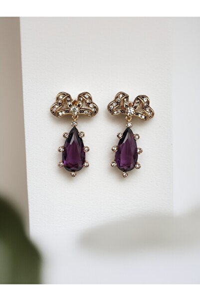 FAYRA ACCESSORIES Crystal Stone Bow Figured Water Drop Earrings