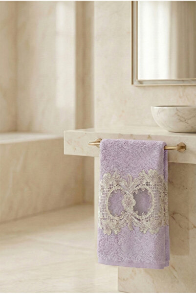 Class Bambu Dantelli El ve Yüz Havlusu 50 X 90 cm Mahber Lila 1 Adet Tekli Ku...