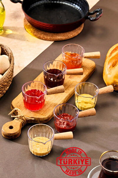 FBZhome طقم أوعية صلصة مربى من الميكا مكون من 6 قطع - بمقبض خشبي، سعة 80 مل، ...