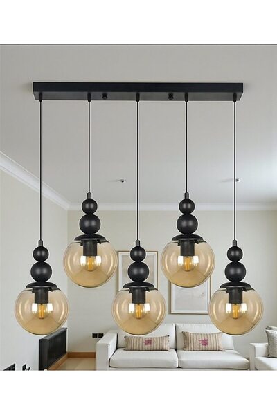 OSC HOME AYDINLATMA TASARIM spor 5 li bal camlı yemek masası avize siyah