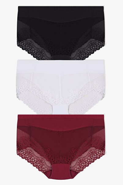koza iç giyim سراويل داخلية نسائية عالية الخصر بتفاصيل دانتيل مكونة من 3 قطع ...