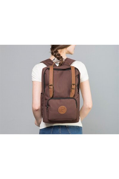 Fudela Rucsac BKS maro unisex de 15,6 inchi, impermeabil, pentru școală și uz zilnic, cu compartiment pentru laptop