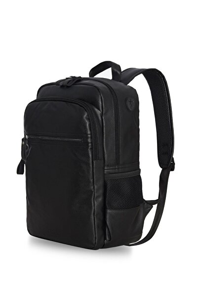 Fudela Monako Siyah Unisex 15.6 İnç Laptop Bölmeli Su Geçirmez Günlük Suni Deri Sırt Çantası