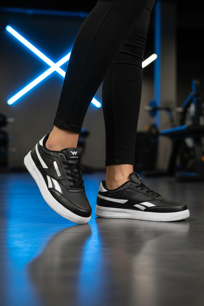 WALKWAY Pantofi sport unisex cu șireturi, piele ușoară, alb-negru, Marlow G