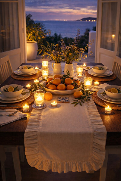 ÇIQRIK HOME ÇIQRIK HOME Natural Fırfırlı Vintage Krem Runner Ranır 40x110 Cm