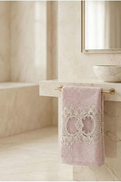 Class Bambu Dantelli El ve Yüz Havlusu 50 X 90 cm Mahber Pudra 1 Adet Tekli K...
