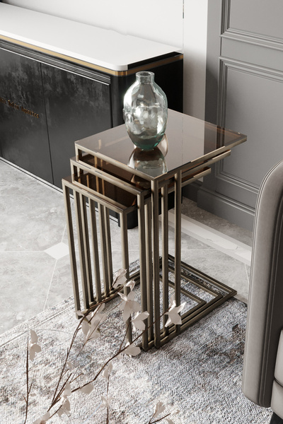 Dekoport Mira Zigon Sehpa Prinç Eskitme Rengi Bronz Cam