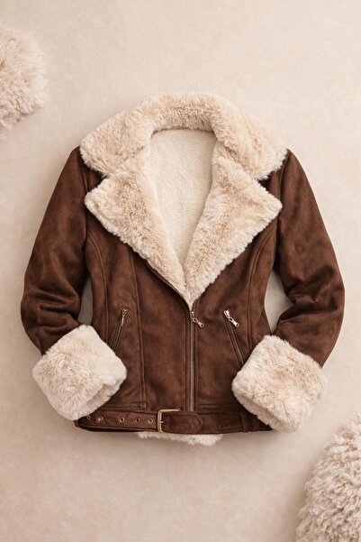 Levin Peak Snow Luxe Shearling Kadın Mont Kürk (Kahverengi)