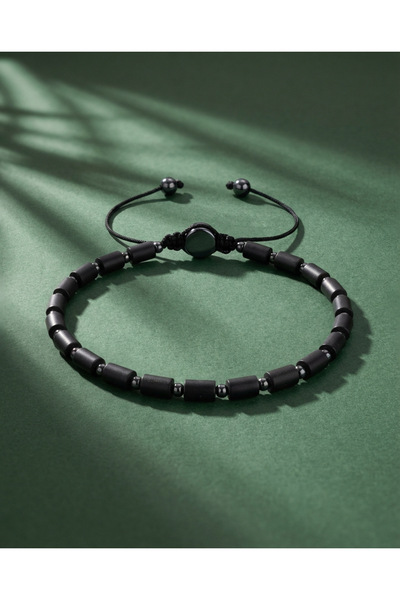 Sırlı Taş Hematit Doğal Taş Bileklik - Unisex İpli Ayarlanabilir