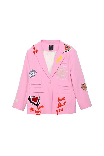Quzu سترة بليزر بتصميم مطرز باللون الوردي