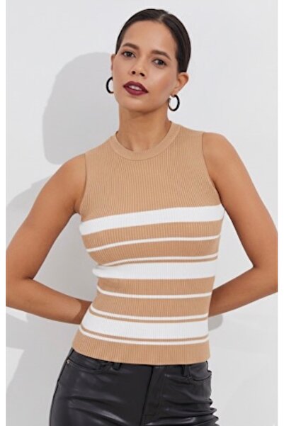 Be Best Bluză de tricot fără mâneci Camek-White cu dungi BE307