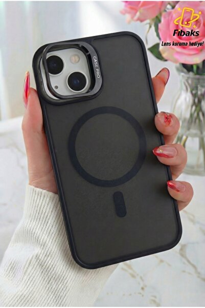Fibaks iPhone 13 Kılıf Standlı Mat Magsafe Metal Tuşlu Kamera Lens Hediyeli W...
