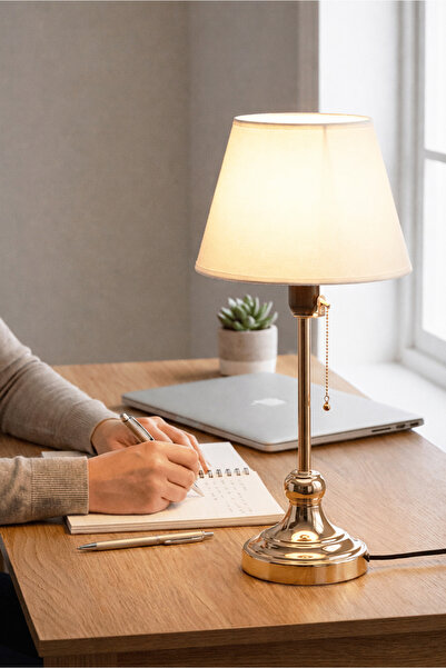 HOMİNG Edel Gold Gövdeli Abajur Kumaş Başlık Ayd-3110