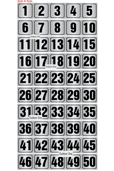 Outdoor One Kapı, Masa, Dolap Numarası Metal 1-50 Arası Sıralı 5x5 Cm Arkası ...