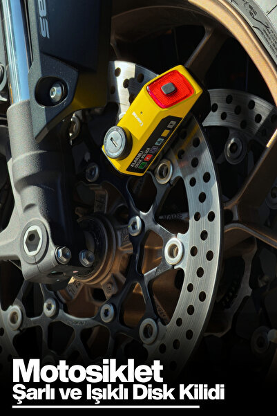 Motobros Motosiklet Disk Kilidi Motor Kilidi Premium Şarjlı Işıklı Yüksek Ses