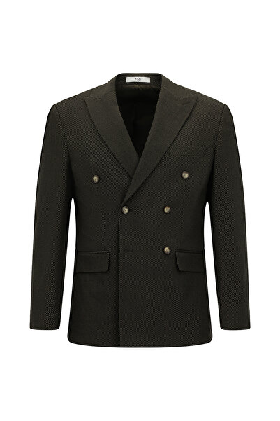 Kiğılı Regular Fit Desenli Likralı Kruvaze Ceket