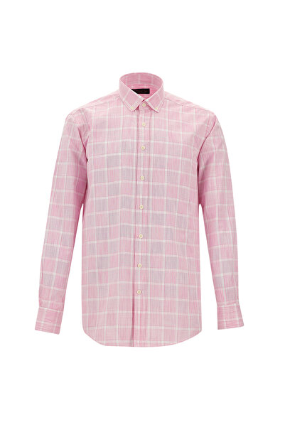 Kiğılı Cămașă sport din bumbac în carouri cu mânecă lungă