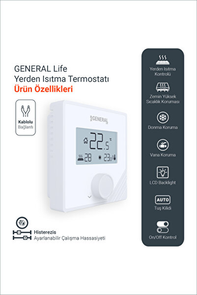 GENERAL Life Mitra FH25S Yerden Isıtma Termostatı - Beyaz