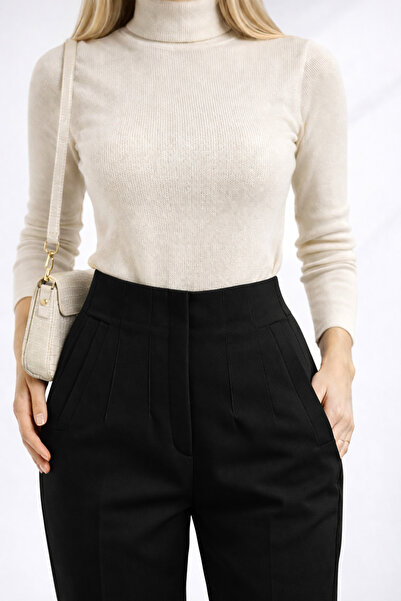 WE AND ME Zippered High Waist Narrow Leg Stretchy Carrot Fit Fabric Trousers