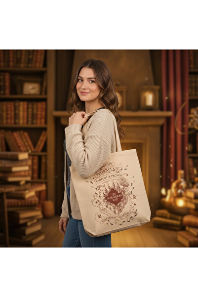 Harry Potter Çapulcu Haritası Bez Çanta Gabardin Kahverengi