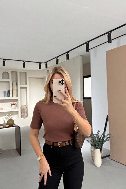 Sezgi Tekin Premium Series Crew Neck Cotton Copper Brown Basic Tshirt