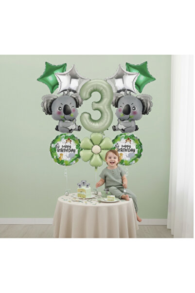 parti kral Safari Temalı Koala 3 Yaş Doğum Günü Balon Seti