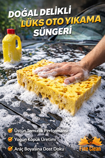 Fine Clean ( 2 Adet ) Doğal Delikli Oto Yıkama Süngeri , Araba Köpürtme Sünge...