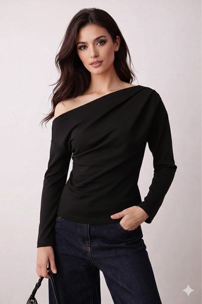 peri tower منتج جديد بلوزة بأكمام طويلة من قماش الكريب المحبوك بتفاصيل متدلية...