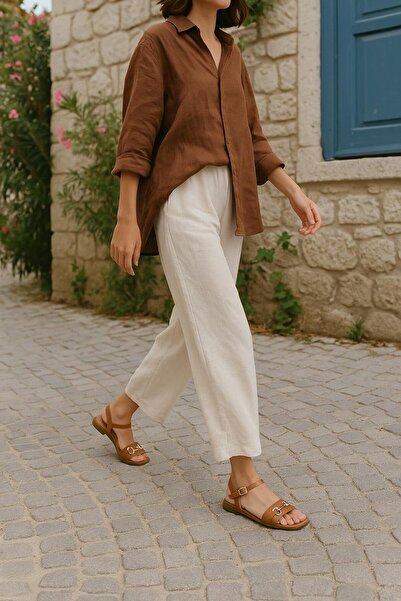 37Numara BÜYÜK NUMARA KADIN HAKİKİ DERİ SANDALET 41-42-43-44-TABA DERİ