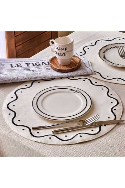 Evidea Kitchen Yuvarlak Deri Supla - Beyaz / Siyah - 38 cm