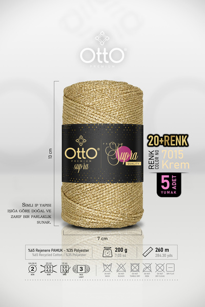 Otto Преміум Simli Supra - Крем - Пакет з 5 штук - 3 мм/200 г/260 м - Сумка А...