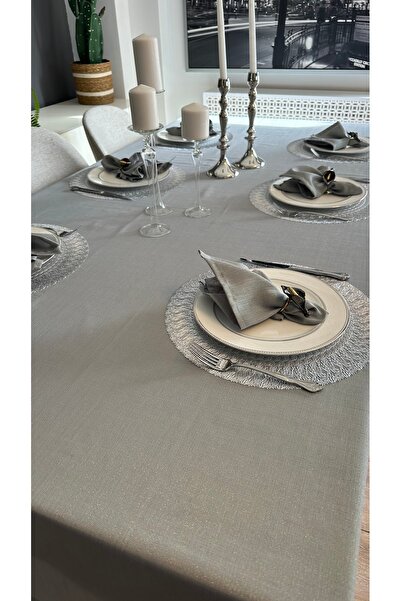 Decamor home Față de masă cu textura de in, cu sclipici perlat, gri închis af...