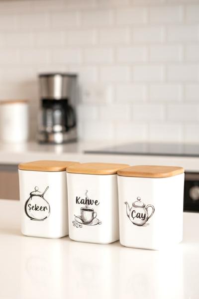 Minya Home 3-Piece 900 ml Storage Container Set with Labels for Tea, Sugar, C...