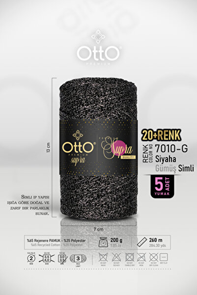 Otto Преміум Simli Supra - Чорний - Срібний Sim - Пакет з 5 штук - 3 мм/200 г...