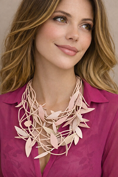 Kutcha Accessories Somon Bohem Doğal Yaprak Desenli Tasarım Kolye - El Yapımı...