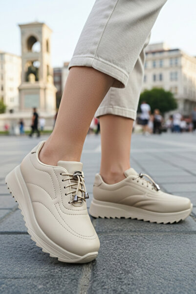 WEBORN Women's Beige Daily Orthopedic Non-Slip Thick-Soled Wedge Heeled Comfo...