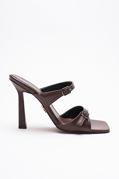 Ayakkabı Ateşi Papuci de damă cu toc cu cataramă dublă Rona piele maro