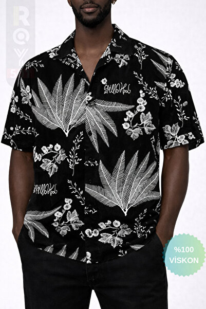 ROY501 Erkek Kısa Kol Gömlek Tüy Desenli Kısa Kollu Gömlek Yazlık Gömlek Erke...