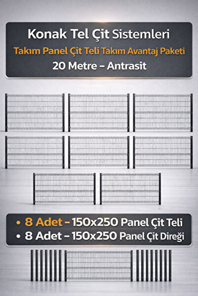 Konak Tel Çit Aksaray 8 Adet Takım Bahçe Panel Çim Çiti 150x250 cm 55X150 mm ...
