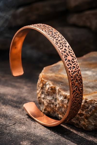 NBS Beautiful Naturel Stones سوار نحاسي نقي للجنسين بنمط شجرة حقيقية متعدد ال...